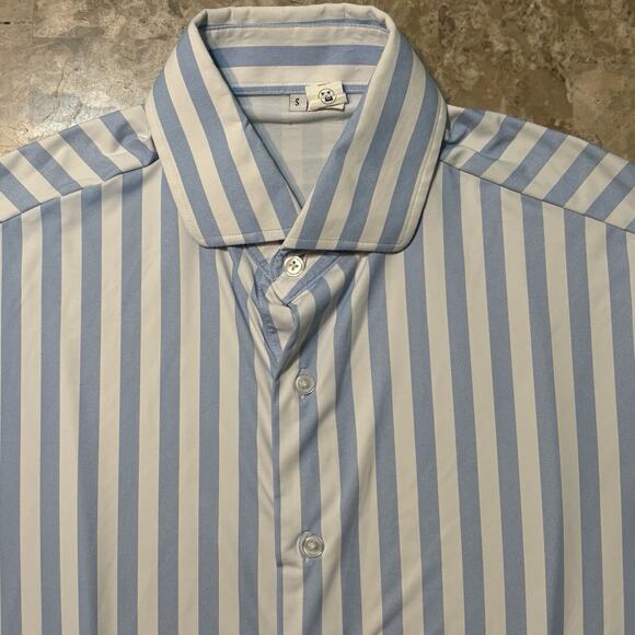 State & Liberty Shirt Mens Small Athletic Fit Blue Stretch Short Sleeve Button - Picture 1 of 9